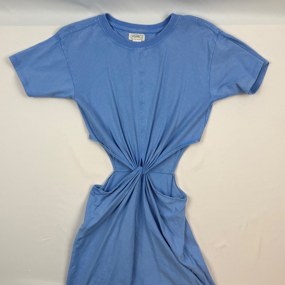 L SPACE Blue‎ Cotton T Shirt Dress Cutout Twist Front Short Sleeve
